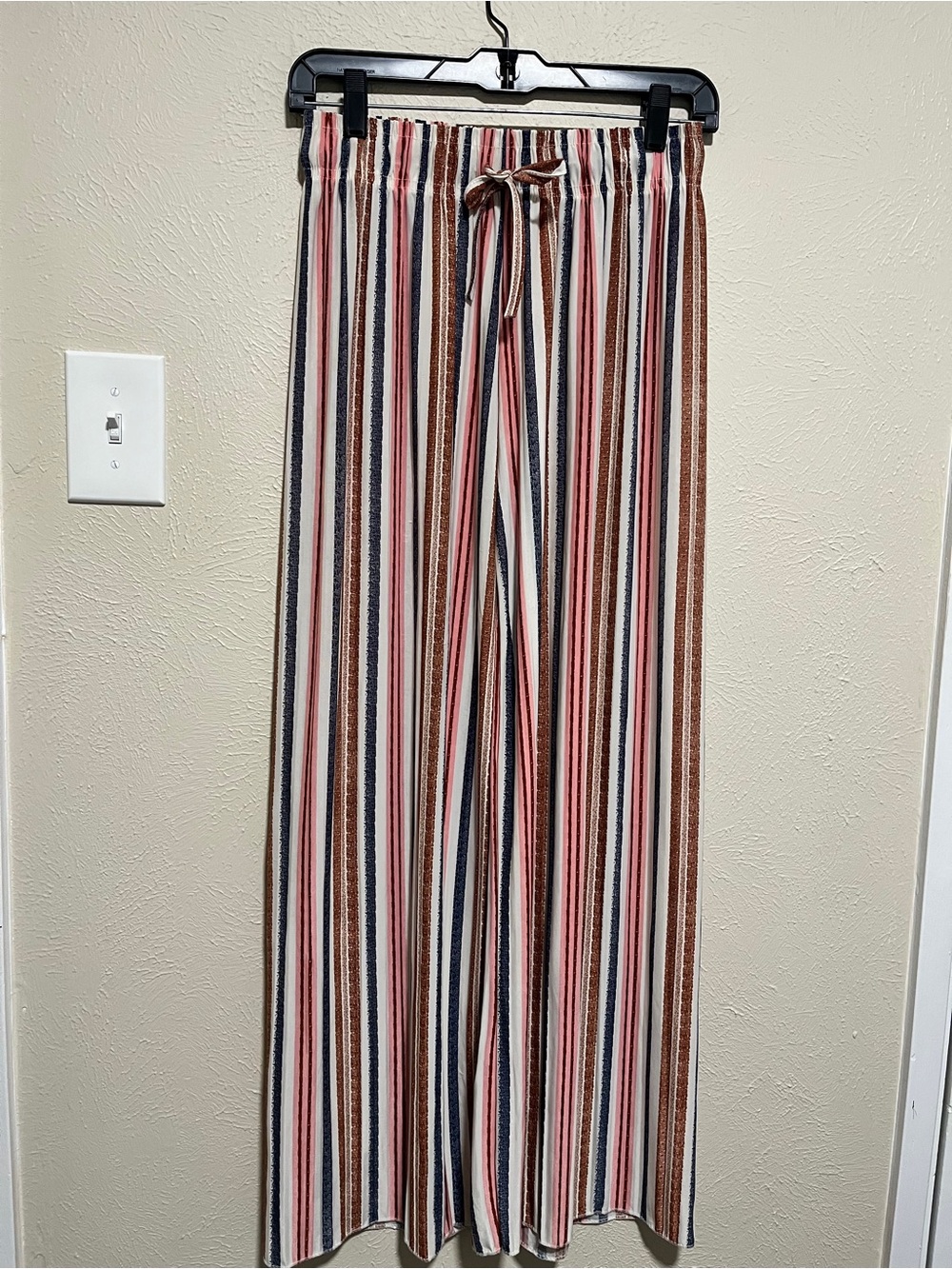Striped Elastic-Waist Bottoms in Pink, Navy & Brown - One Size